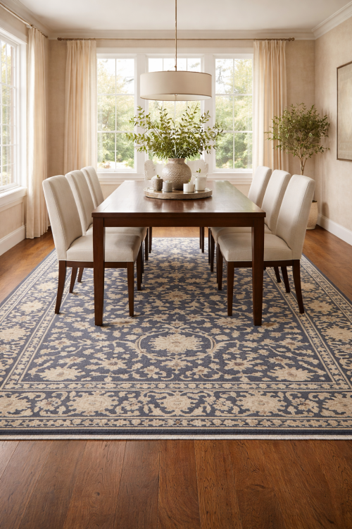 Muted Slate Blue Floral 8X10 Transitional Oriental Rug