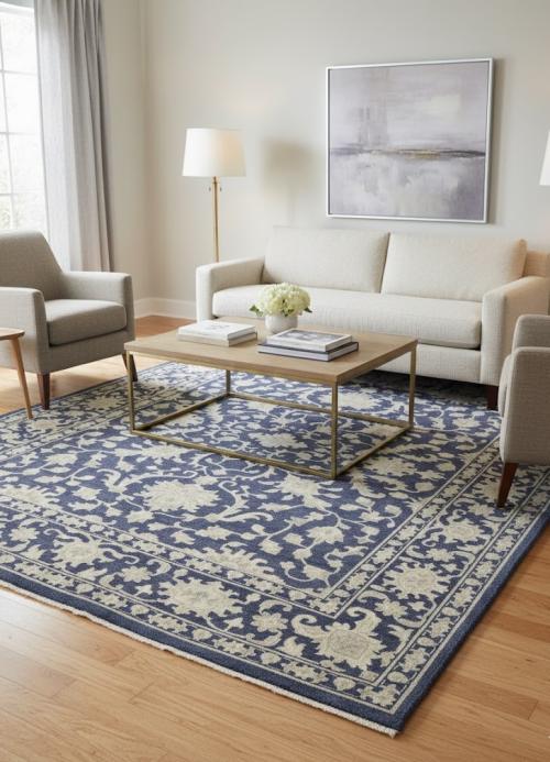 Muted Slate Blue Floral 12X15 Transitional Oriental Rug
