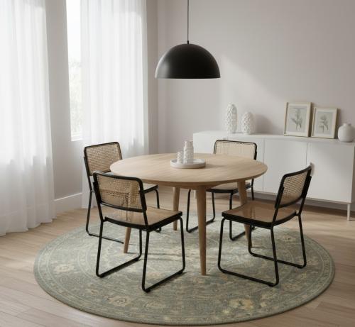 Muted Gray Floral 6X6 Transitional Oriental Round Rug