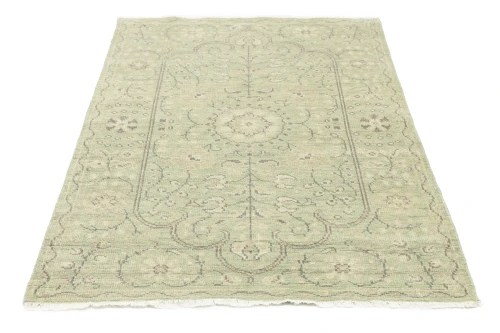Muted Green Floral 4X6 Transitional Oriental Rug