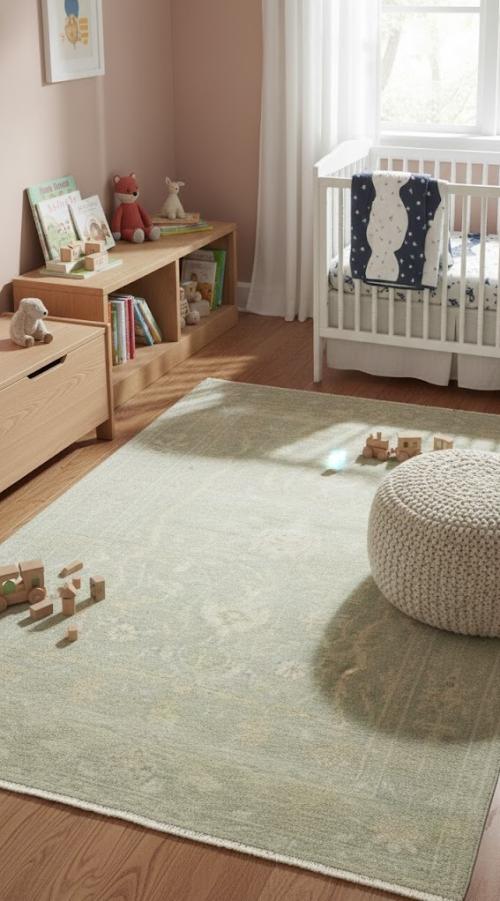 Muted Green Floral 4X6 Transitional  Oriental Rug