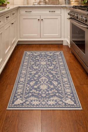 Muted Slate Blue Floral 3X5 Transitional Oriental Rug
