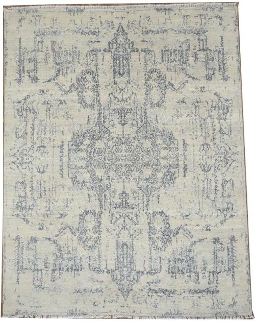 Multicolored Silk Abstract 8X10 Distressed Modern Oxidized Rug