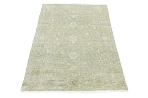 Muted Green Floral 3X5 Transitional Oriental Rug