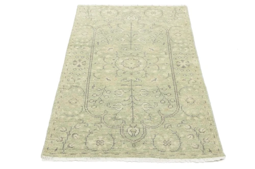 Muted Green Floral 3X5 Transitional Oriental Rug