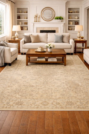 Beige Transitional 8X10 Distressed Indo-Nain Oriental Rug