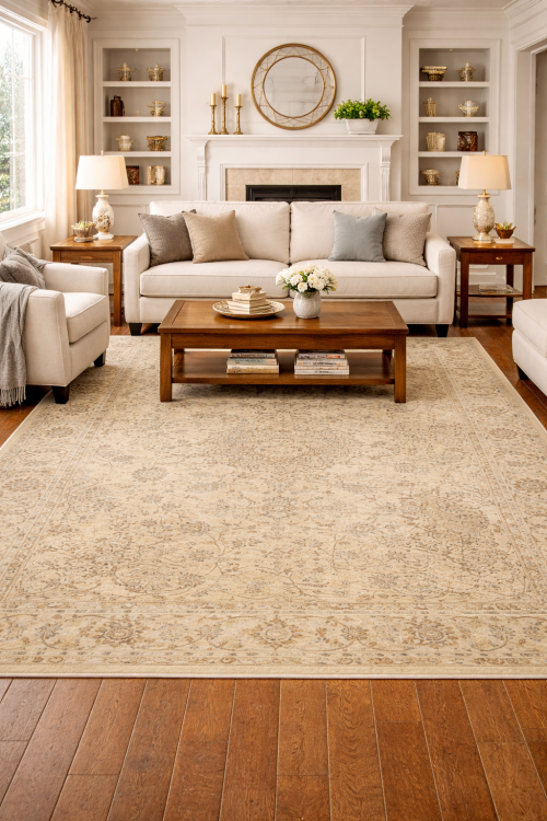 Beige Transitional 8X10 Distressed Indo-Nain Oriental Rug