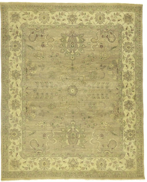 Muted Khaki Floral Transitional 8X10 Indo-Nain Oriental Rug