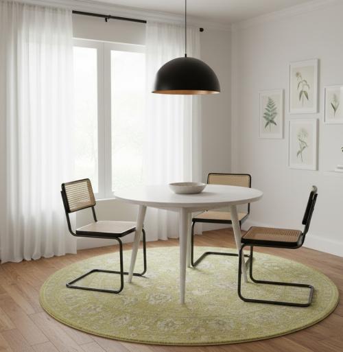 Muted Golden Yellow Floral 6X6 Transitional Oriental Round Rug