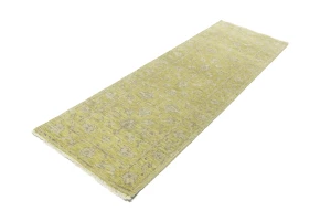 Muted Golden Yellow Floral 3X8 Transitional Oriental Runner Rug