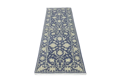 Muted Slate Blue Floral 2'5X8 Transitional Oriental Runner Rug