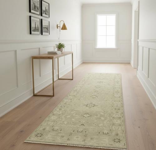 Muted Pinkish Beige Floral 2'6X8'2 Transitional Oriental Runner Rug