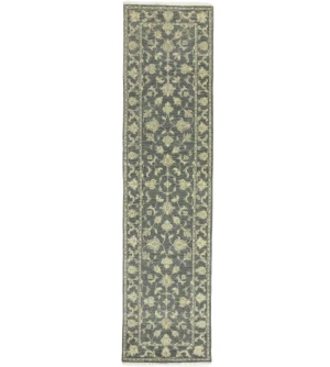 Muted Dark Slate Floral 2'6X10 Transitional Oriental Runner Rug