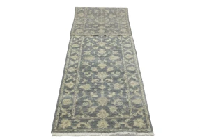 Muted Dark Slate Floral 2'6X10 Transitional Oriental Runner Rug