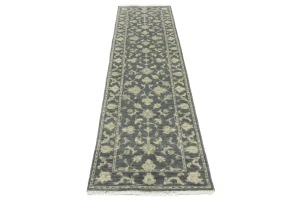 Muted Dark Slate Floral 2'6X10 Transitional Oriental Runner Rug