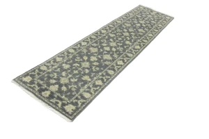 Muted Dark Slate Floral 2'6X10 Transitional Oriental Runner Rug