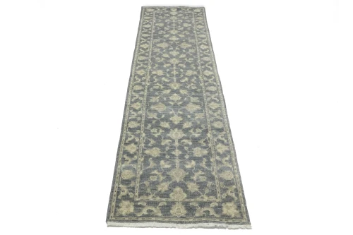 Muted Dark Slate Floral 2'6X10 Transitional Oriental Runner Rug