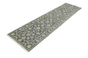 Muted Dark Slate Floral 2'6X10 Transitional Oriental Runner Rug