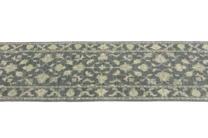 Muted Dark Slate Floral 2'6X10 Transitional Oriental Runner Rug