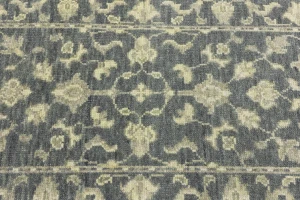 Muted Dark Slate Floral 2'6X10 Transitional Oriental Runner Rug