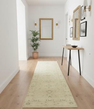 Muted Pinkish Beige Floral 3X10 Transitional Oriental Runner Rug