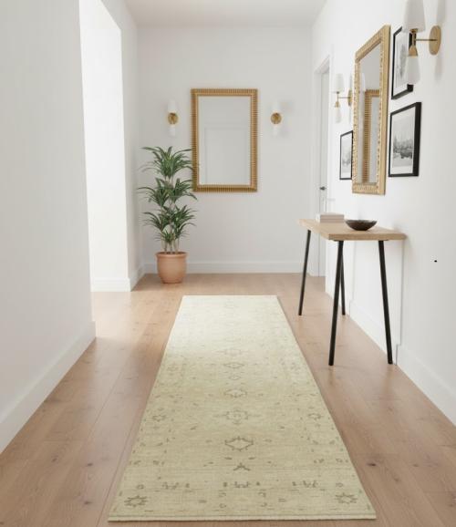 Muted Pinkish Beige Floral 3X10 Transitional Oriental Runner Rug