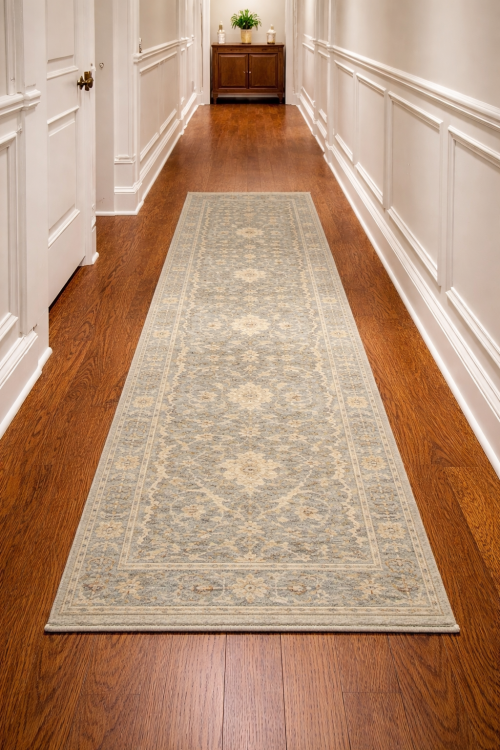 Muted Gray Floral 3X10 Transitional Oriental Runner Rug