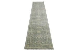 Muted Gray Floral 2'5X11'9 Transitional Oriental Runner Rug
