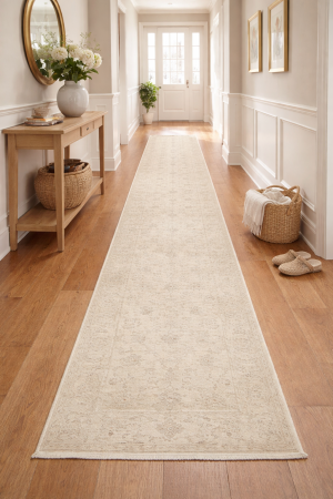 Muted Beige Floral 3X14 Transitional Oriental Runner Rug