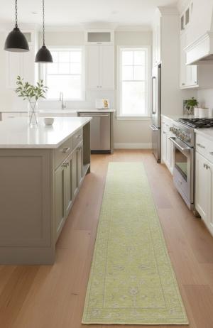 Muted Golden Yellow Floral 3X14 Transitional Oriental Runner Rug