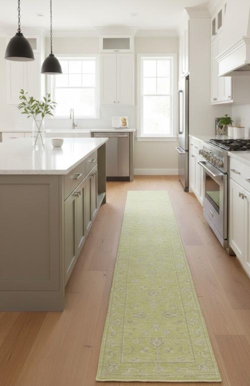 Muted Golden Yellow Floral 3X14 Transitional Oriental Runner Rug