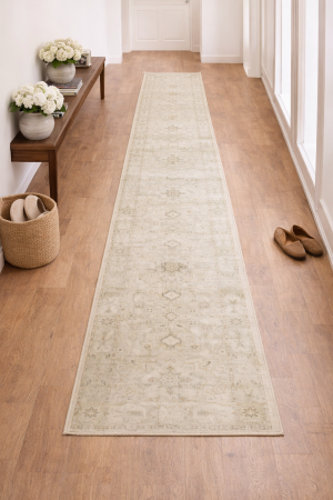 Muted Pinkish Beige Floral 3X14 Transitional Oriental Runner Rug