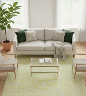 Muted Golden Yellow Floral 8X10 Transitional Oriental Rug