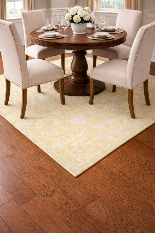 Muted Golden Yellow Floral 5X8 Transitional Oriental Rug