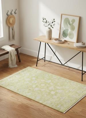 Muted Golden Yellow Floral 4X6 Transitional Oriental Rug