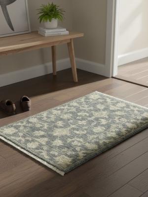 Muted Dark Slate Floral 2X3 Transitional Oriental Rug