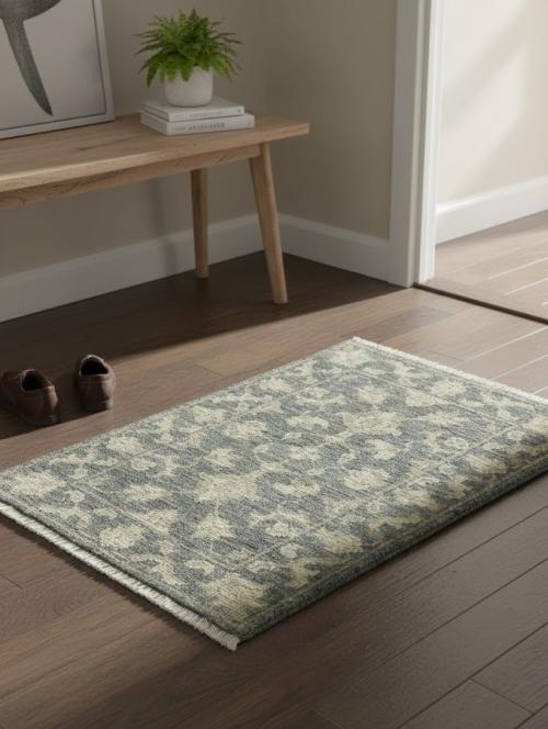 Muted Dark Slate Floral 2X3 Transitional Oriental Rug