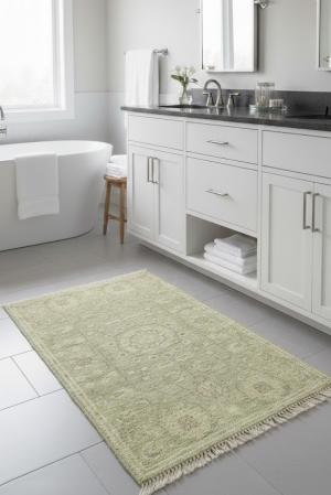 Muted Green Floral 2X3 Transitional Oriental  Rug