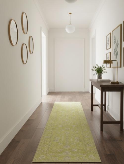 Muted Golden Yellow Floral 3X10 Transitional Oriental Runner Rug