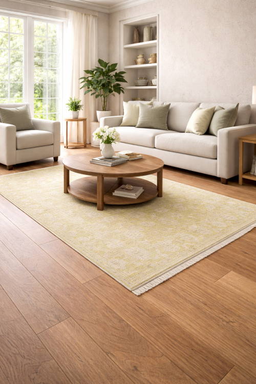 Muted Golden Yellow Floral 3X5 Transitional Oriental Rug