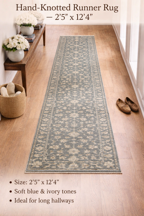 Muted Dark Slate Floral 2'5X12'4 Transitional Oriental Runner Rug