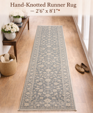 Muted Dark Slate Floral 2'6X8 Transitional Oriental Runner Rug