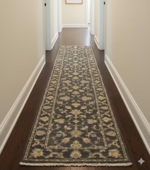 Muted Dark Slate Floral 2'3X12 Transitional Oriental Runner Rug