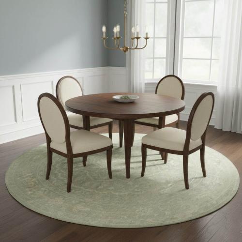 Muted Green Floral 6X6 Transitional Oriental  Round  Rug