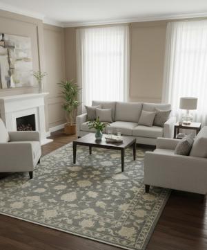 Muted Dark Slate Floral 10X14 Transitional Oriental Rug