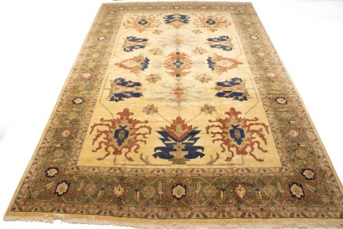 Vintage Beige Floral 13X19 Heriz Sultanabad Persian Rug