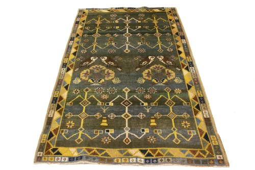 Vintage Gray & Olive Pictorial 4X7 Shiraz Persian Rug