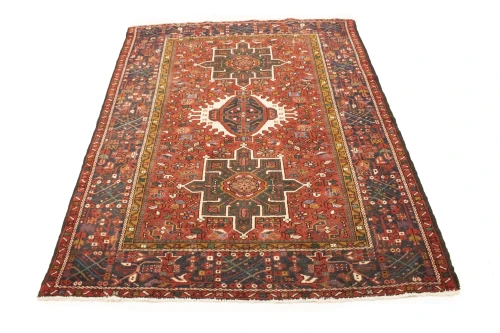 Vintage Rusty Red Tribal 5X6'6 Karajeh Persian Rug