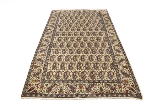 Semi Antique Cream Floral 5X8 Kashan Boteh Persian Rug