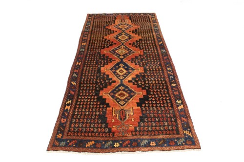 Semi Antique Tribal Rusty Red 4X9 Sanandaj Persian Runner Rug